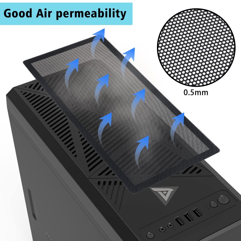 YSSHUI 120 x 240mm PC Case Dust Mesh Filter, [2 Pack] Magnetic Frame Computer Fan Dust Mesh PC Cooler Filter Dustproof PVC Cover Grills - Black - Image 5
